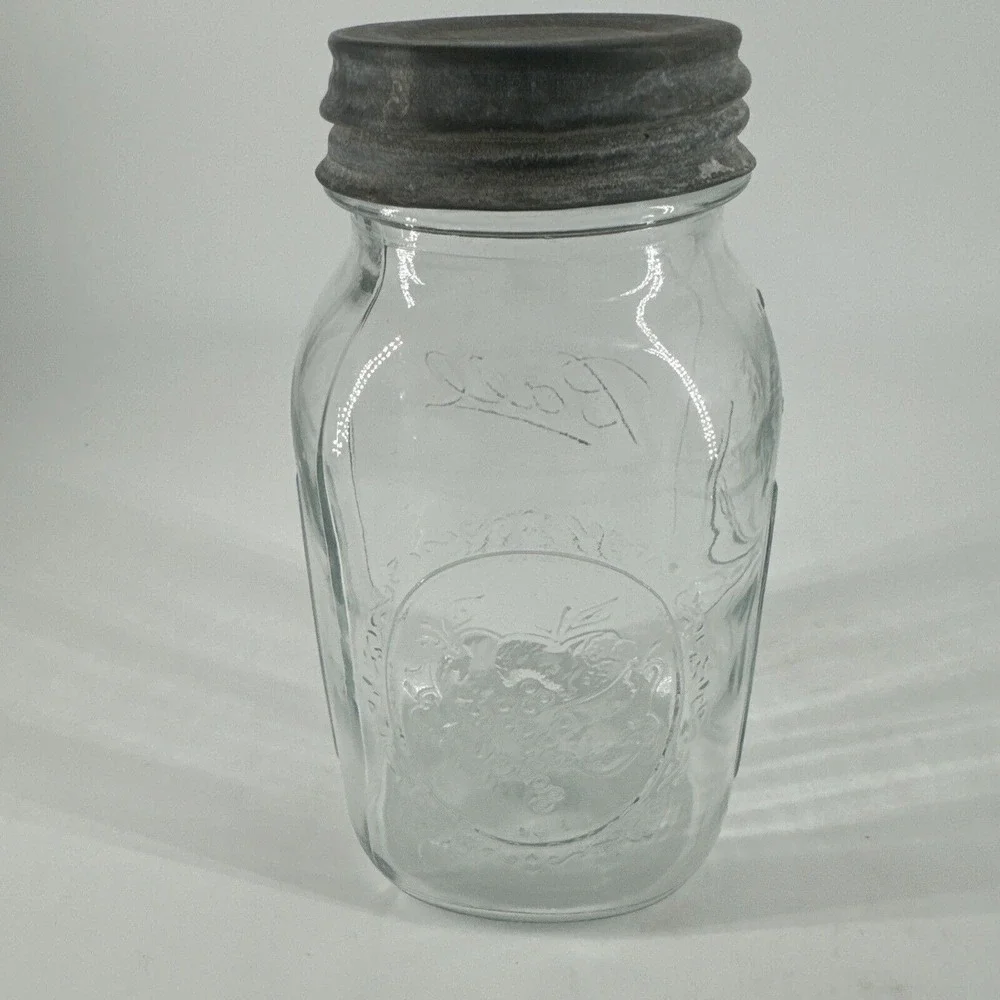 Ball Mason Canning Jar Qt Blue Tint Glass Measure Sculptured 62 C10‎ w/Zinc Lid